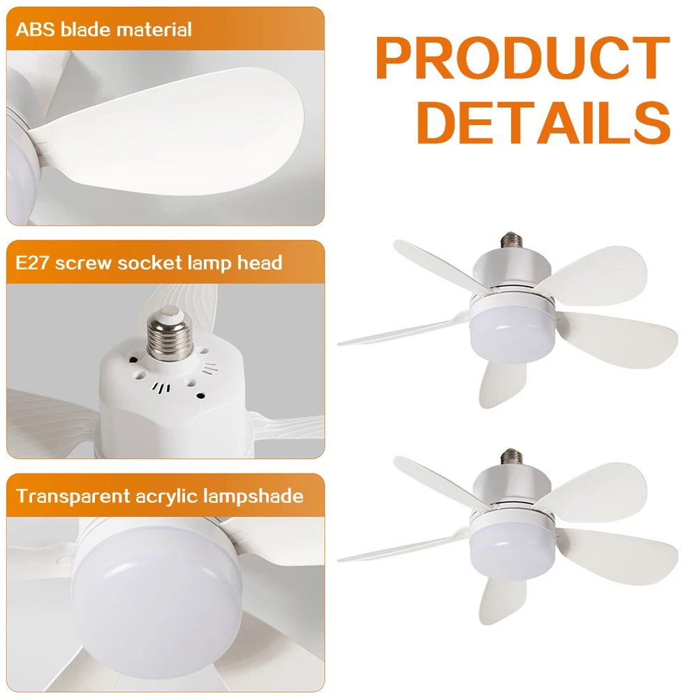 Remote Controlled Socket Fan Light Easy Install Screw In E27 Base For Kitchen Garage