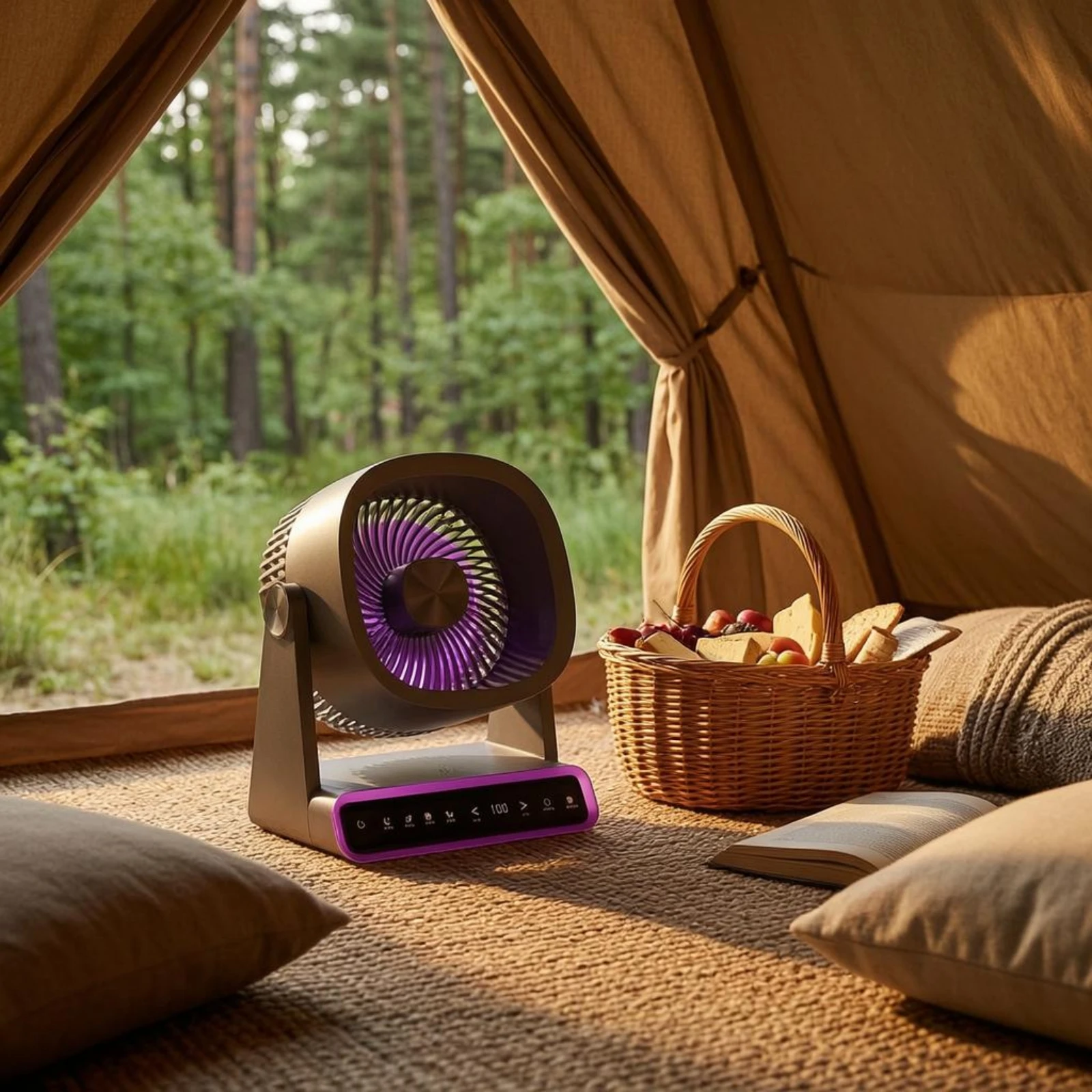 

Rechargeable Tabletop Fan Solar Powered Smart Digital Fan Home Cooling Wireless Charging Compact for Outdoor, Camping