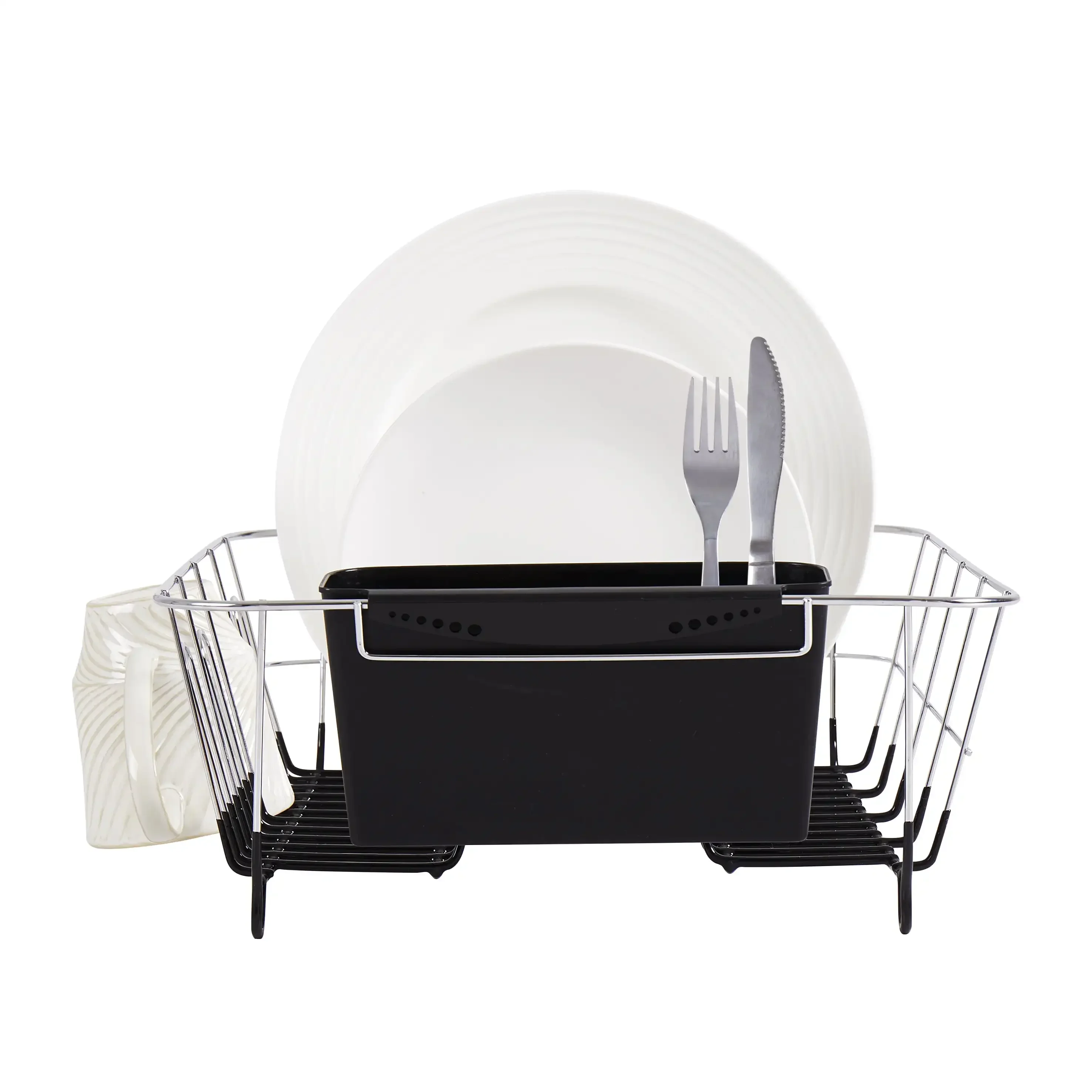 Chrome Plated Steel Small 2 Piece Dish Drainer Black,12