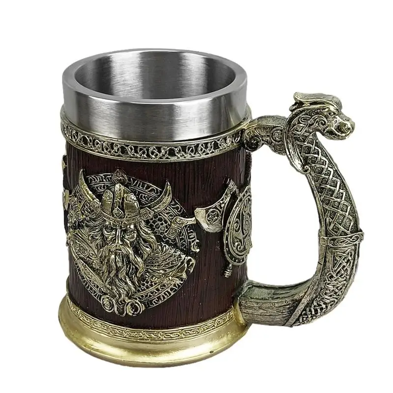 Viking Beer Mugs Wood Style Beer Mug Simulation Double Wall Drinking Mug Insulated Bar Coffee Cup Household Accessories