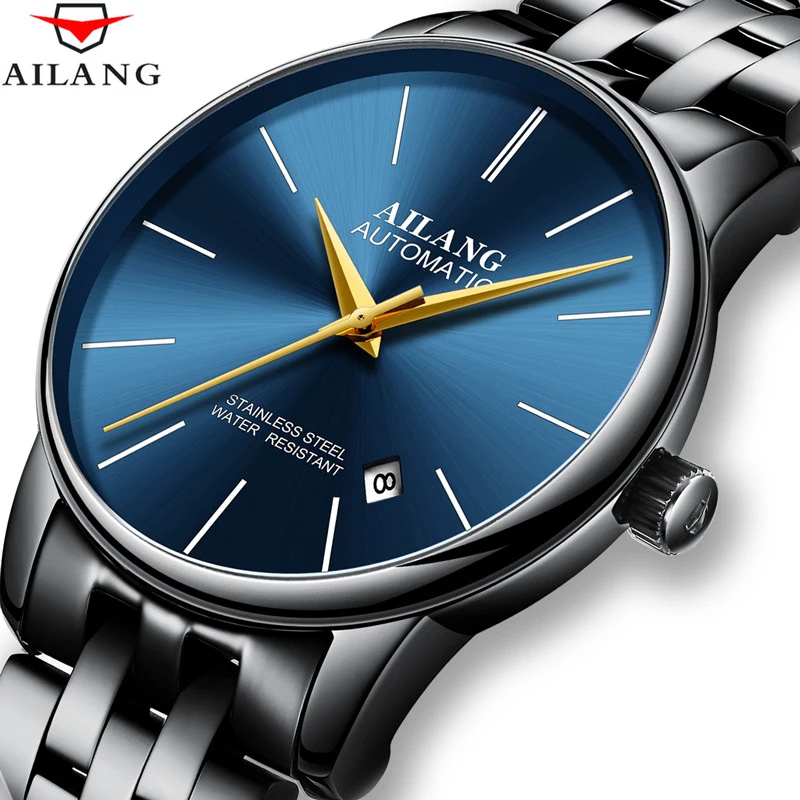 AILANG Fashion Simple Men orologio meccanico automatico orologio di lusso di marca superiore per uomo calendario con cinturino in acciaio