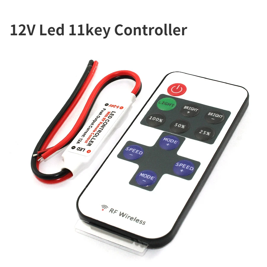 Controlador de atenuación Led de 12V, Control remoto inalámbrico RF para tira de luces LED, memoria inteligente de un solo Color, 11 teclas, cc 5V
