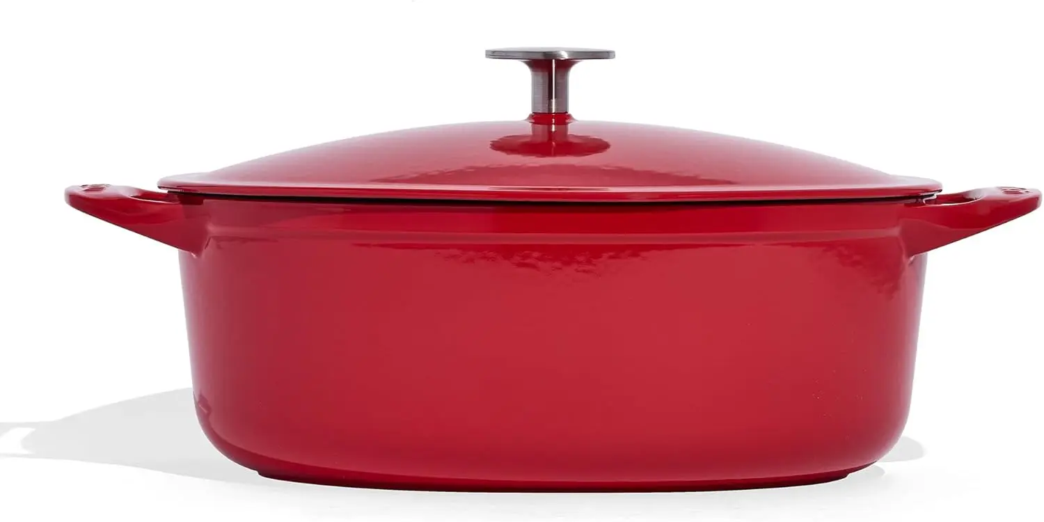 Made In Cookware - Oval Dutch Oven 7.5 Quart - Red - Enameled Cast Iron - Exceptional Heat Retention & Durability - Professional