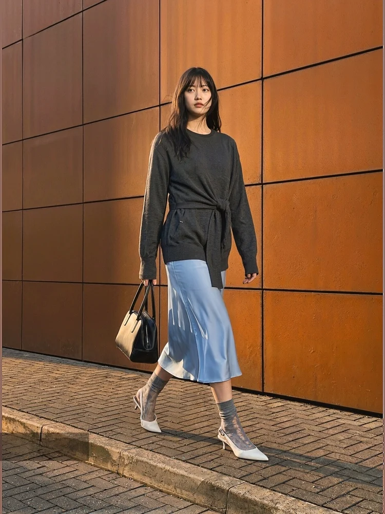 

Loose Knitted Sweater Long Sve Knot Sle Casual Faion Winter Women's Clothing H&M 00004 Mixed Sle off oulder