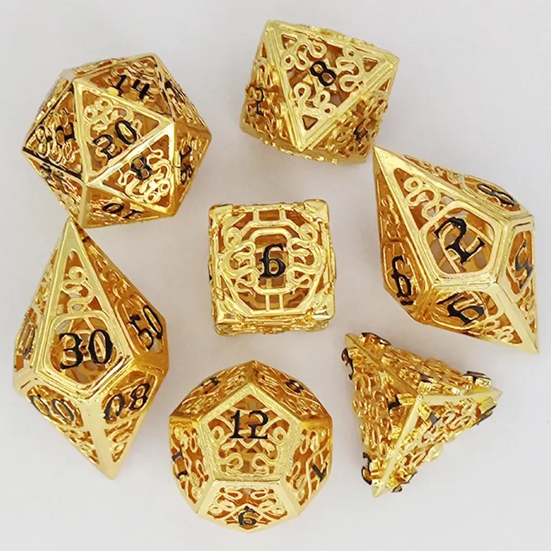 7PCS Metal Digital Dice Set Portable Multicolour Mold Polyhedron Toy for Table Board Interaction Playing Game for Kids Adult