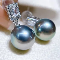 Gorgeous AAA+ 14mm Real Natural South Sea Gray Shell Pearl Earring  earrings for women  silver 925 jewelry