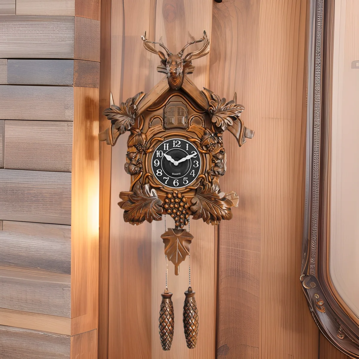 

Retro deer head hanging clock, high-end decoration clock for living room, cuckoo clock for hourly chime, cuckoo clock