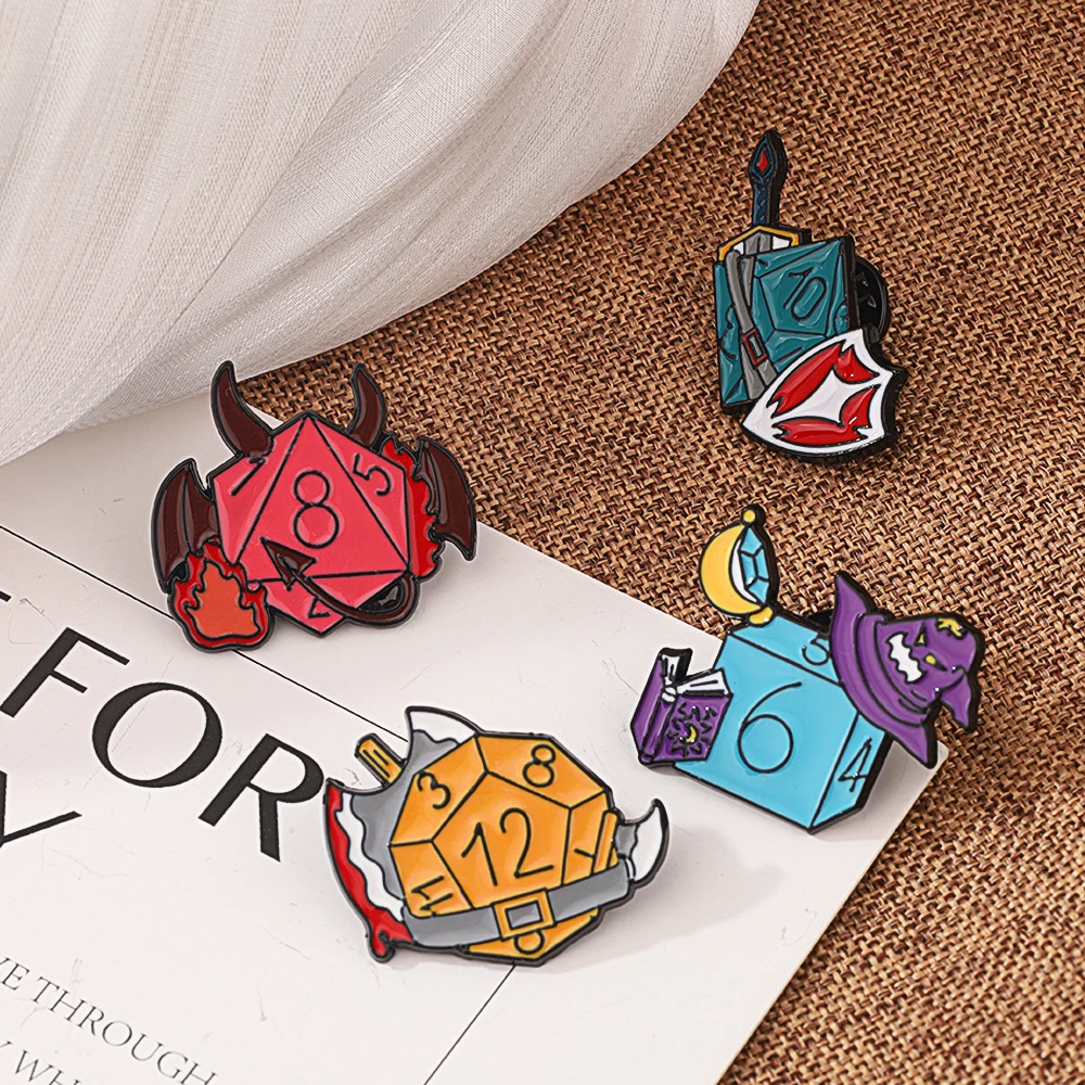 4pcs/set Colors Dice Enamel Pin Dragon DnD Role Playing Game Brooch Lapel Backpack Badges Jewelry Decor Christmas Gift