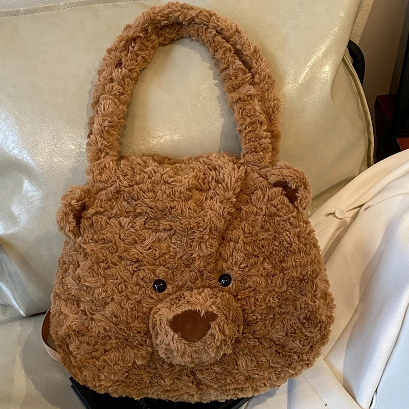 New Cute Bear Crossbody Bag Fun Cute Animal Large Capacity Shoulder Bag Girls Lovely Bear Head Plush Toy Doll Bag Prezent urodzinowy