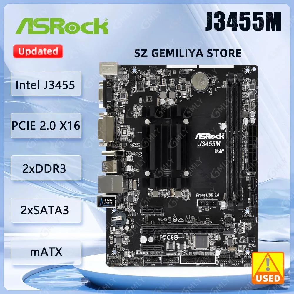 

Материнская плата ASRock J3455M Четырехъядерный процессор Intel J3455 поддерживает память DDR 1866 Графический выход Опции 1 PCIe 2,0x16 USB 3.