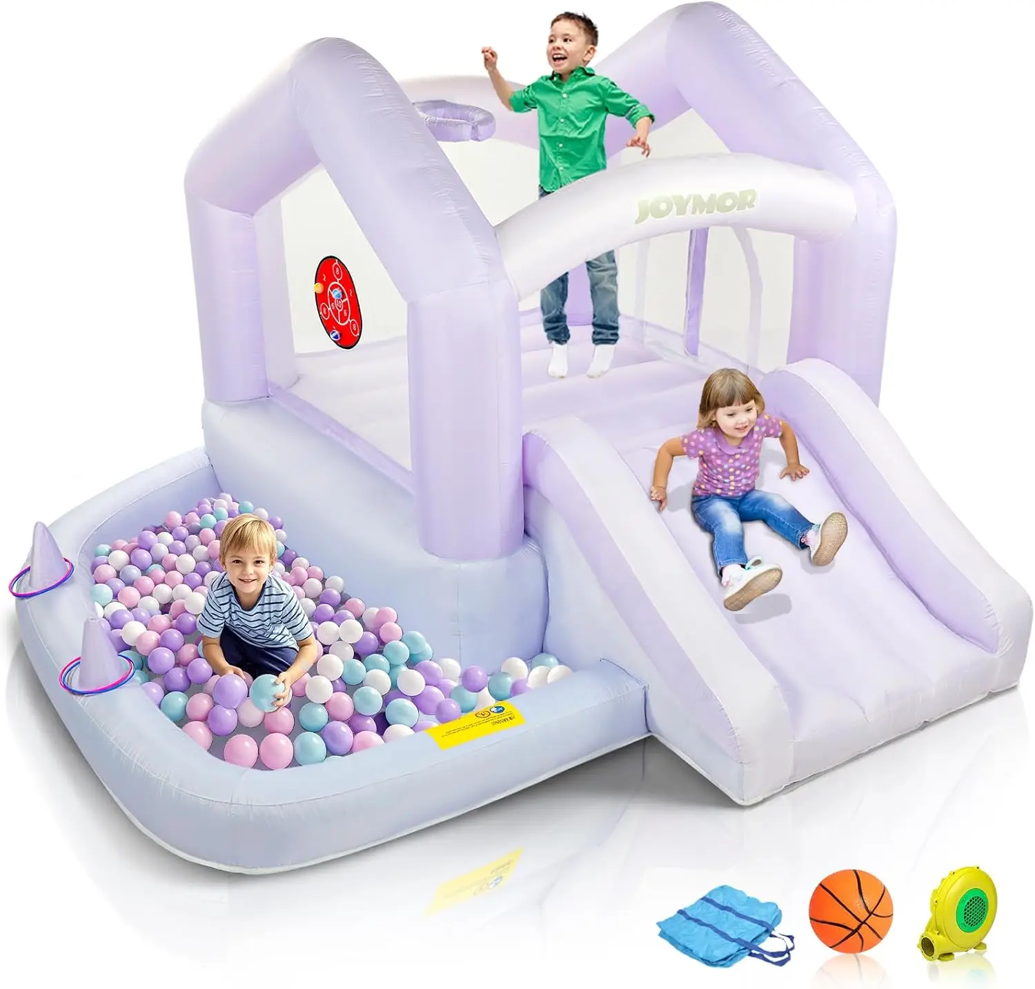 6-in-1 Inflatable Bounce House for Ages 3-6 with Ball Pit Ring-Toss Game Basketball Hoop And Slide Gradient Style New 2026
