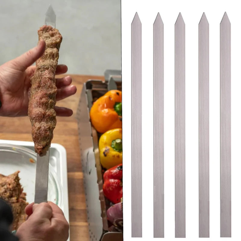 

50CM 2CM Kabob Skewers Flat Metal BBQ Barbecue Skewer Stainless Steel Kabob Skewers for Brazilian Koobideh Persian
