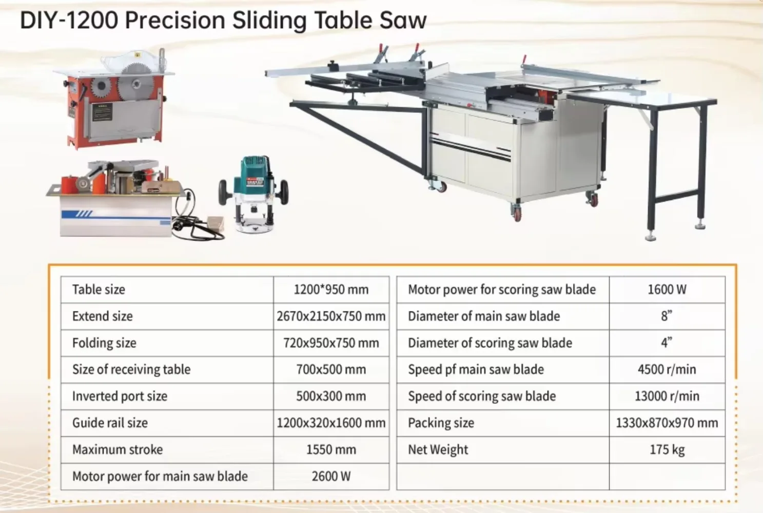 Best Selling DIY-1200 Horizontal Panel Saw Woodworking Machine with 2.6kw Motor 8
