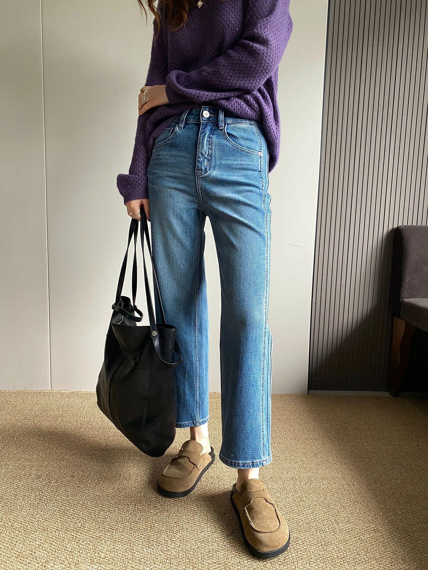 

Женские джинсы с высокой талией, свободного прямого кроя, светло-голубые, весна 2026, новинка, утягивающие, французский стиль, брюки-дудочки длиной 7/8