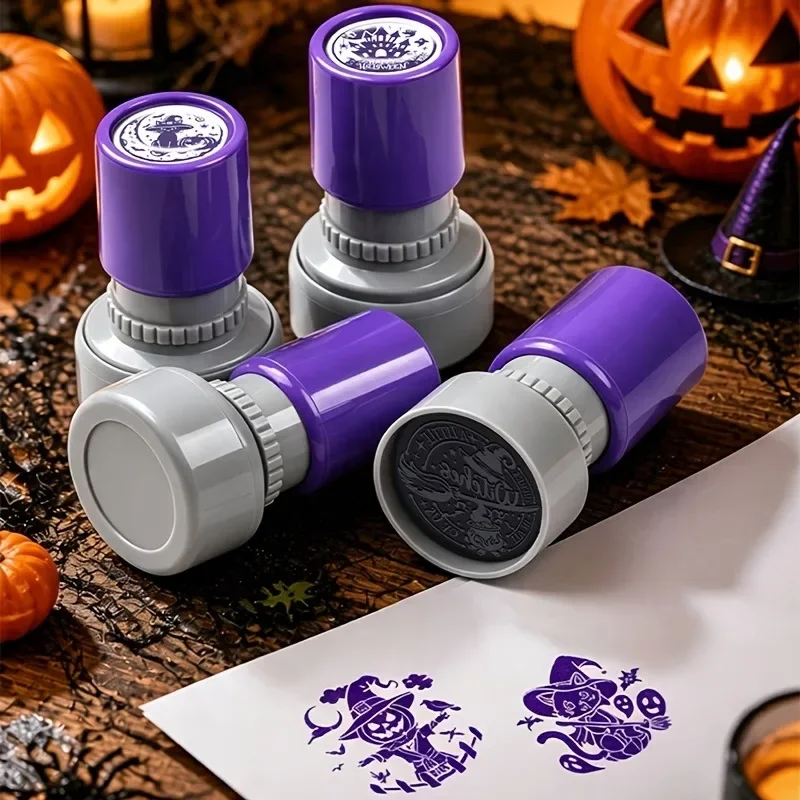Halloween Self-Inking Round Stamps, Witch & Pumpkin Design Teacher Reward Stamps for Kids Party Supplies