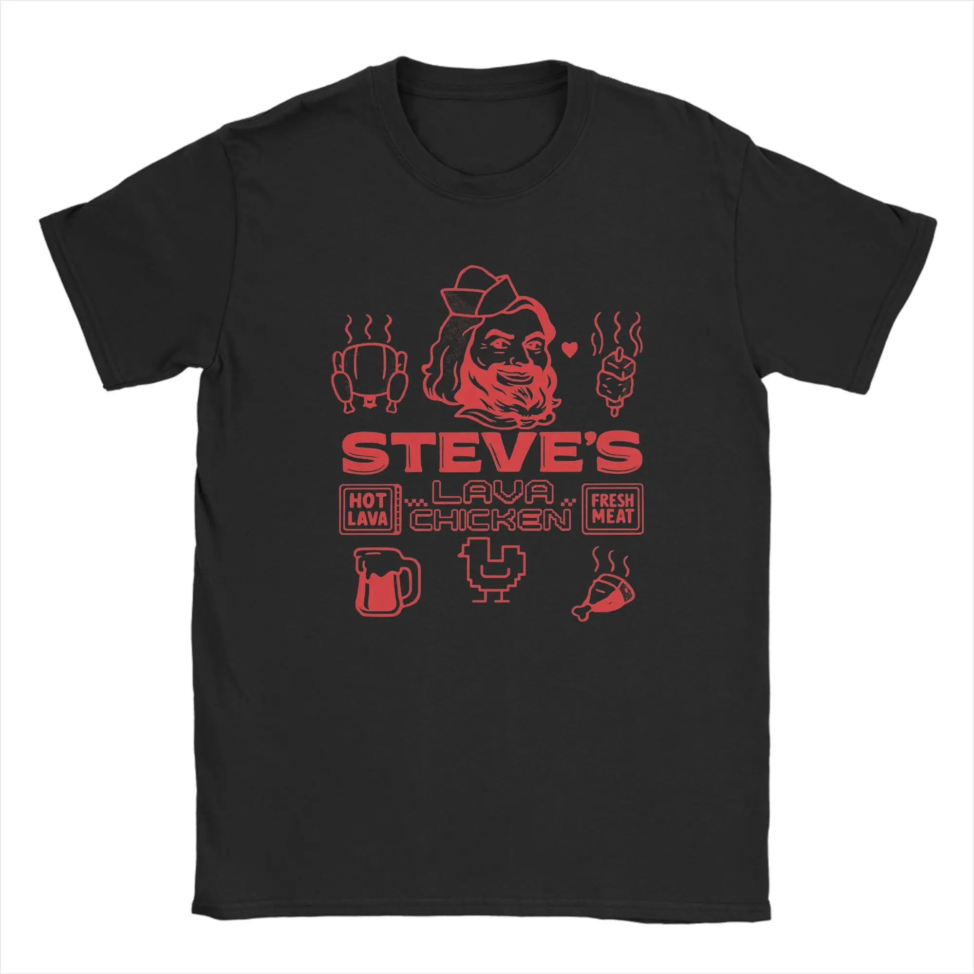 

Steve's Lava Chicken T Shirt Men Cotton Vintage T-Shirt Crew Neck Tee Shirt Short Sleeve Clothing Gift Idea