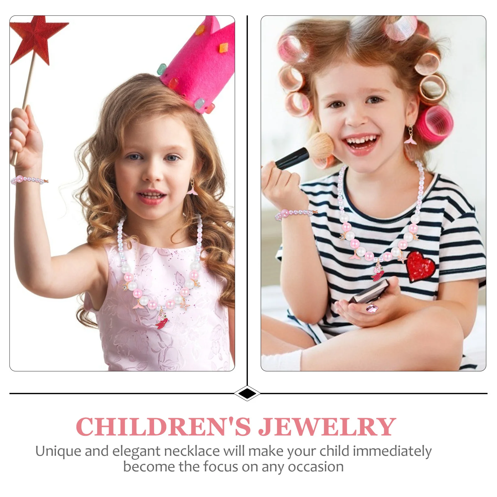 ชุดเครื่องประดับเด็ก 4 ชิ้น ลายการ์ตูนนางเงือก สร้อยคอโลหะผสม ลูกปัดหลากสี สร้อยข้อมือ แหวน สร้อยคอ ของขวัญวันเกิด ของขวัญสำหรับเดินทาง