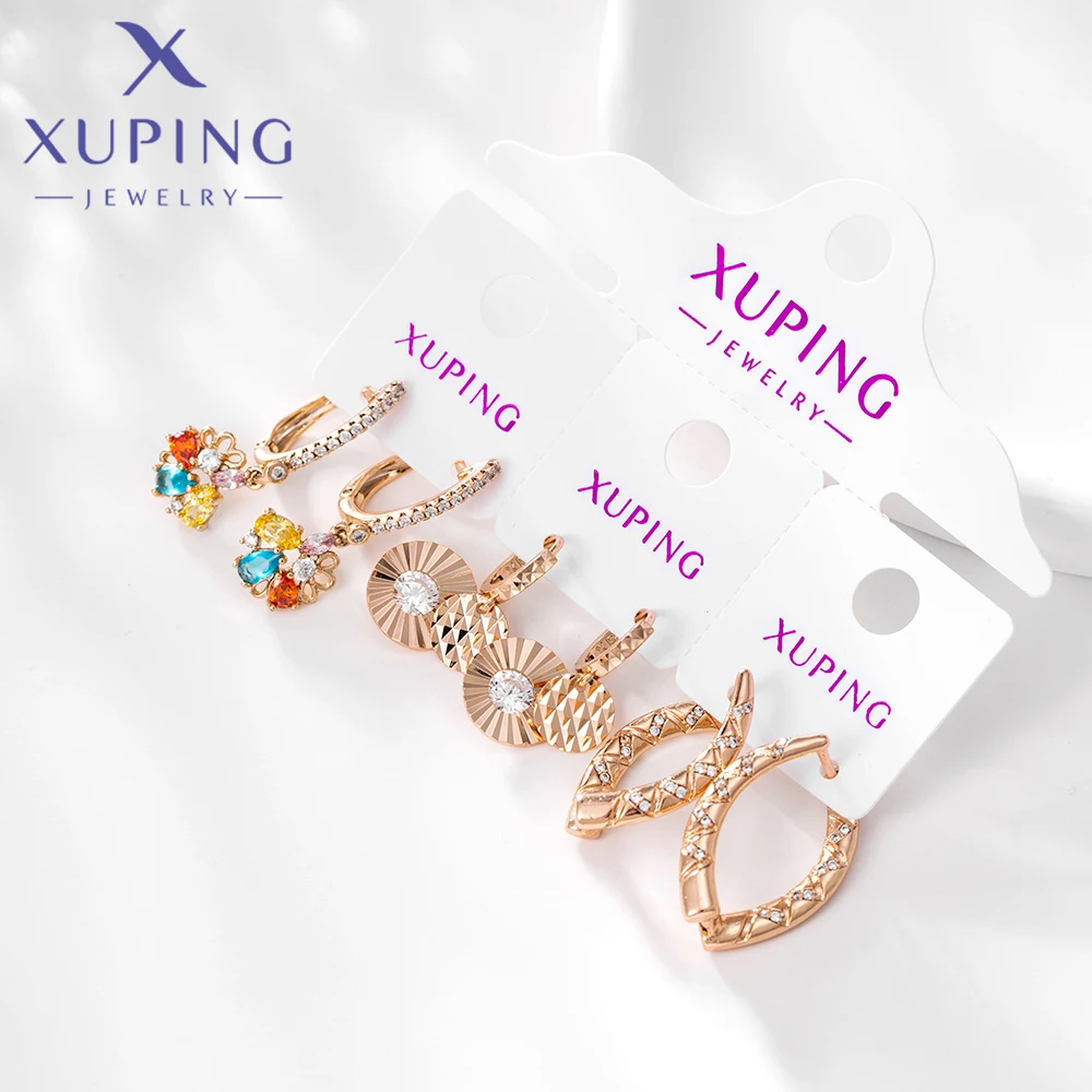 Xuping Jewelry New Arrival Copper Fashion Hoop Earrings Necklace Group for Women Simple Party Gifts R534