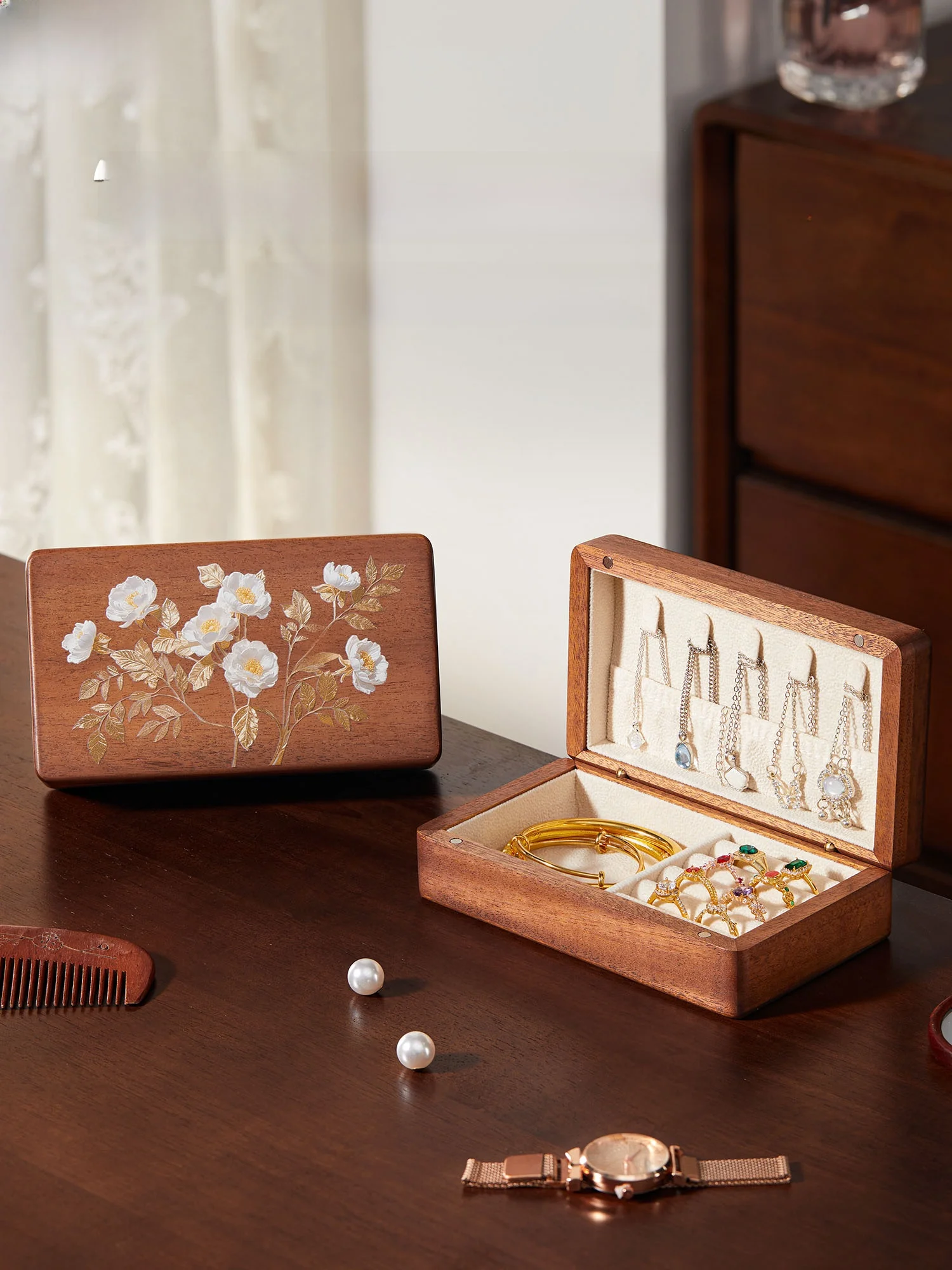 high-end-chinese-style-wooden-jewelry-box-gold-three-gold-necklace-ring-bracelet-storage-organizer-vintage-aesthetic-desktop
