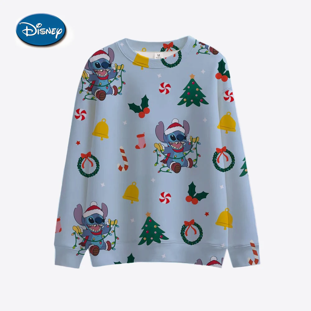 New fashionable long sleeved casual pullover for women, printed loose round neck top, Disney Stitch Christmas sweatshirt