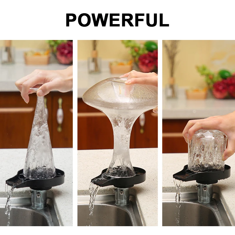 الشطاف الزجاجي الأوتوماتيكي لأحواض المطبخ ، غسالة الزجاجات ، كوب أسود مستدير ، الشطاف الزجاجي الشفاف