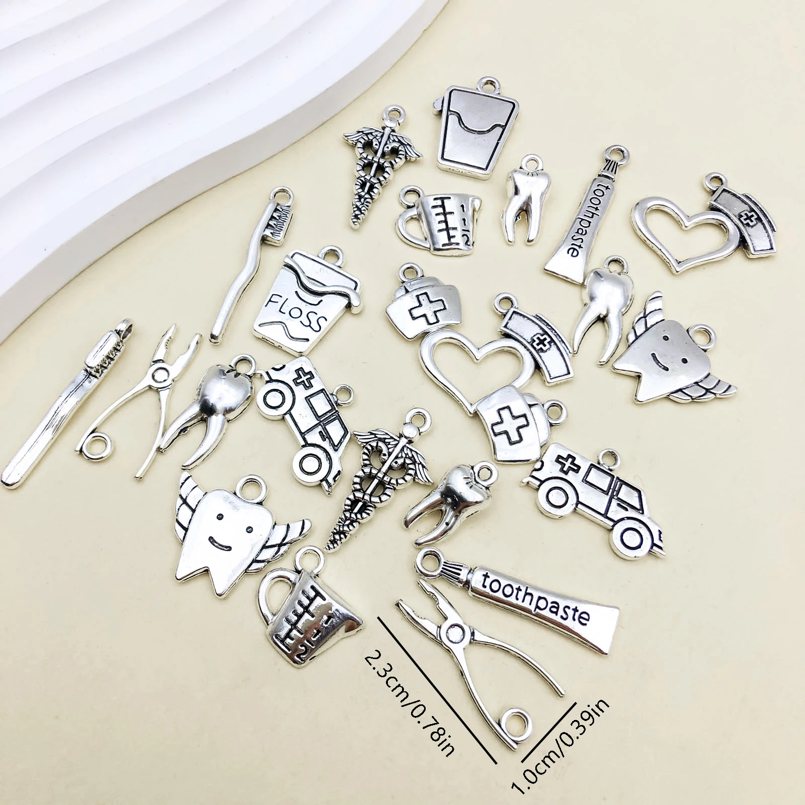 24pcs/Set Randomly Mix Zinc Alloy Antique Silvery Toothbrushing Tool Series Charms Pendants For Jewelry Making DIY Necklace