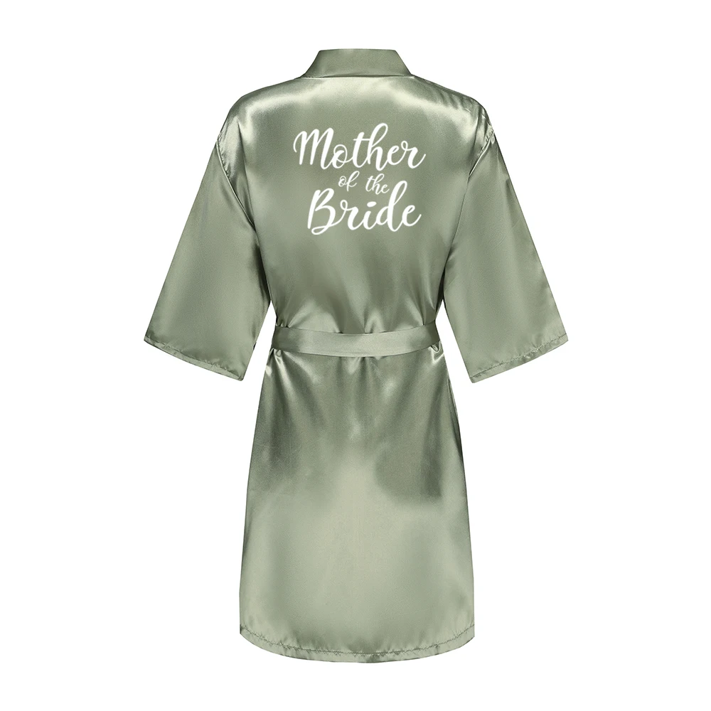 Grass Green Women\'s White Letter Bride Bridesmaid Short Satin Robes for Wedding Party Getting Ready