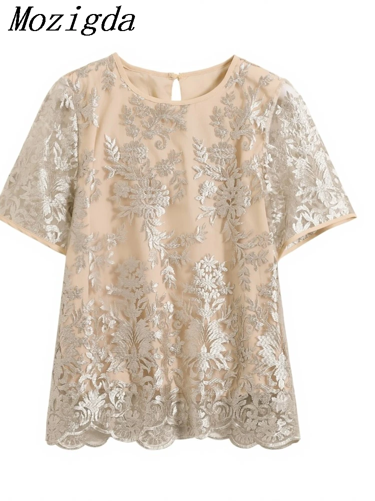 

Summer Sheer Lace Mesh Blouse T Shirt Women Short Sleeve Pullover With Modern Chinese Chic Ladies Tops Shirts Elevated & Trendy
