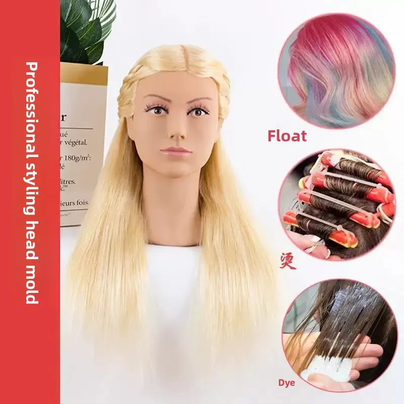 for Hairdressing Head Mold Full Real Hair Apprentice Practice Fake Head Barber Shop Hair Cutting Head Mold Can Be Permed Dyed