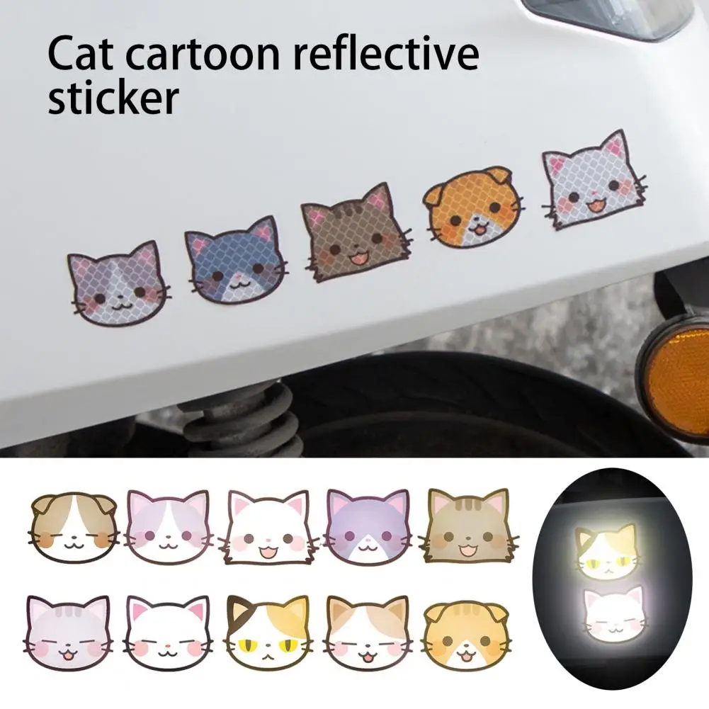 Motorcycle Helmet Stickers 10pcs Waterproof Reflective Cat Style Motorcycle Helmet Decals Self-adhesive Night Warning for Safety