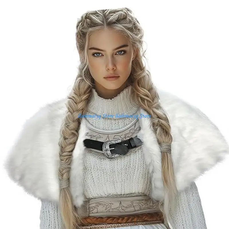 573B Vintage Styles Artificial Furs Blend Cloak Cold Weather Cosplay Historical Outerwear