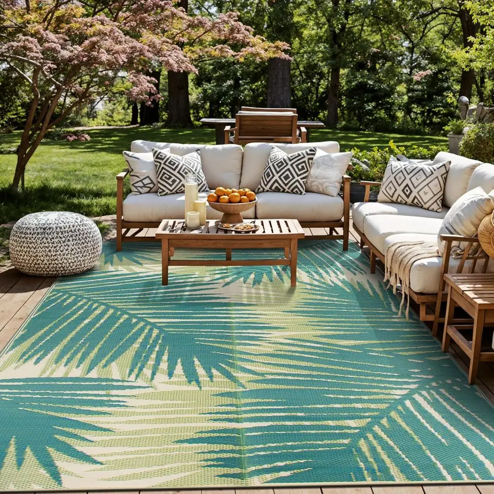 

Reversible Waterproof Eco-Friendly Recycled Plastic Outdoor Rug - 9' x 12' Green for Patio, Deck, Beach, Camping