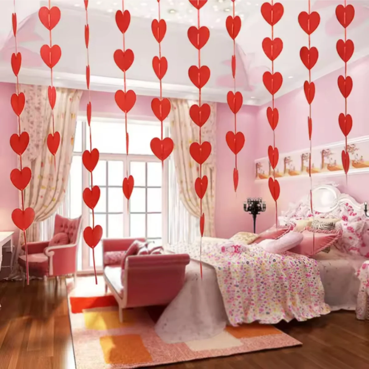 1-8er-Pack 3M Rote Herzen Girlande DIY Valentinstag Hängende Schnurgirlande Hochzeitstag Heiratsantrag Party Dekorationen – Detail 5