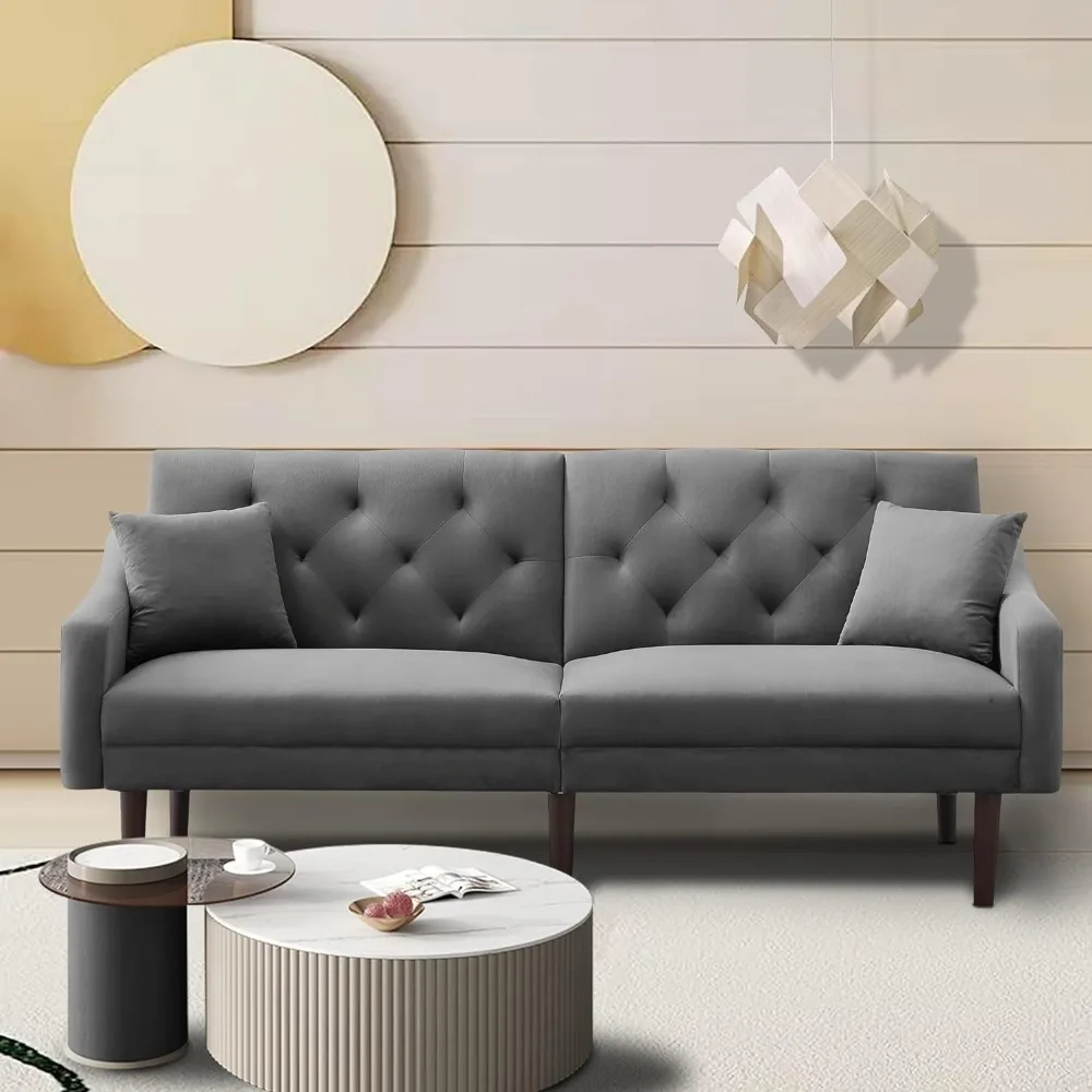 

Mid-Century Modern Tufted Loveseat Sofa Living Room Furniture Sets with Adjusting Backrest & 2 Pillows Small Comfy Couch for Bed