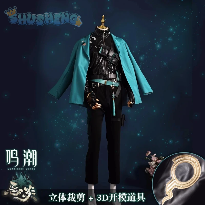 Jiyan Cosplay Game Wuthering Waves Costume Party Carnival Men Handsome Leather Jacket Coat Gloves Props Accessories Set uniform