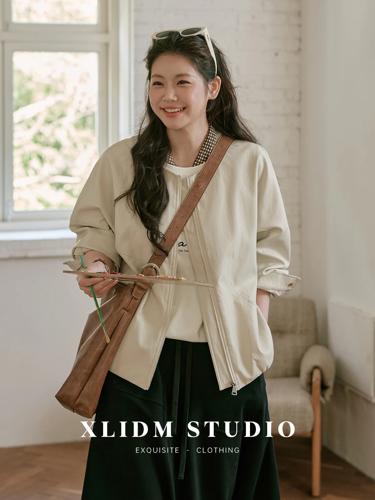 

Loose oulder Sve Protein Leather Jaet Women's plus Size Spring New Sle Cloud Soft Leather Coat Casual Commute Sle