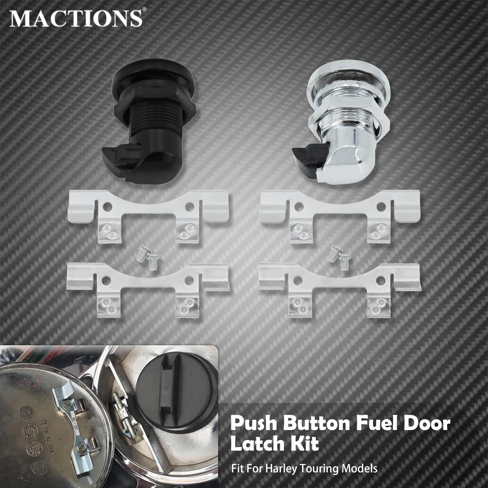 Motorcycle Black/Chrome Fuel Door Latch Push Button Gas Oil CoverTank For Harley Touring Electra Street Road Glide FLHR FLTRX