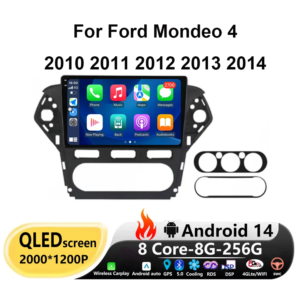 

Автомобильная Мультимедийная система 9 ", Android 14, для Ford Mondeo 4, 2010, 2011, 2012, 2013, 2014, навигация, SWC, Восьмиядерный процессор, 8 + 128 ГБ, DSP