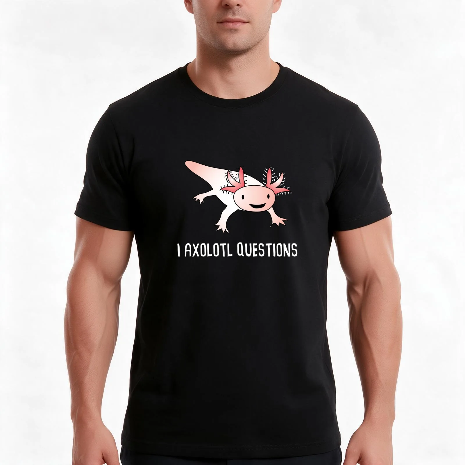 Axolotl Questions Cute Funny T-Shirt, Summer Casual Cotton Tee, Oversized Streetwear Tops, Vintage Graphic Print, 100% Cotton