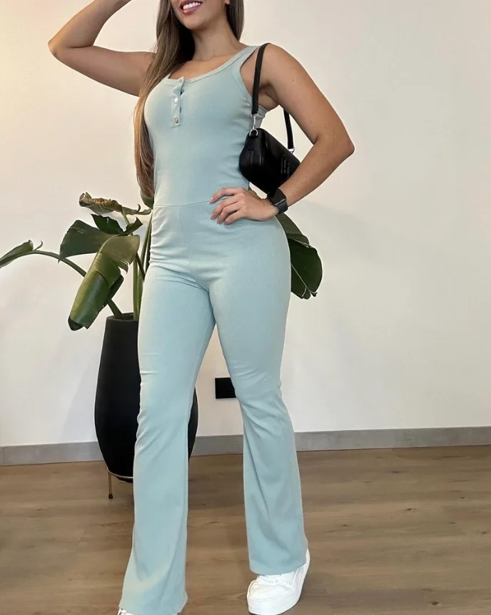 

Women's Jumpsuit Ribbed U Neck Sleeveless Strechy Jumpsuit Casual Slim Fit Romper Minimalist Commuting Retro Fashion Jumpsuit