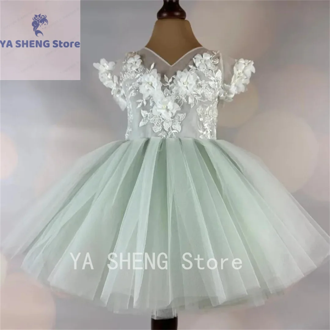 Childen\'s Flower Girl Dresses 3D Floral Lace Evening Party Fluffy Skirt Ball Gown First Communion Kid Toddler Tutu Outfit