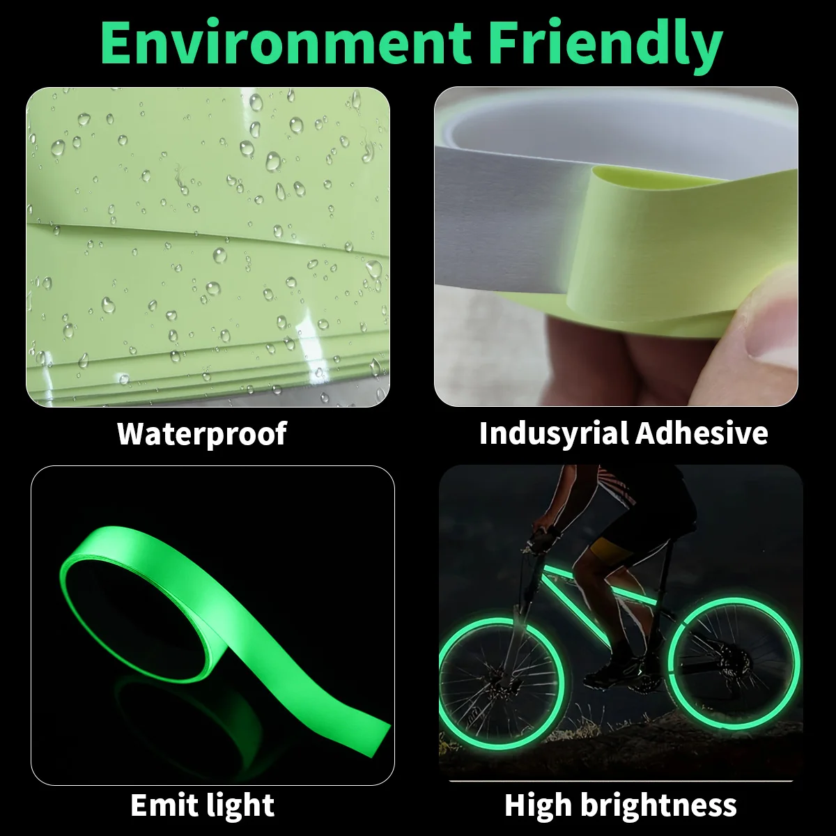 Green Luminous Tape Glow In The Dark Waterproof Self Adhesive  for Night Vision Safety Warning Security Stage Home Fishing Tool