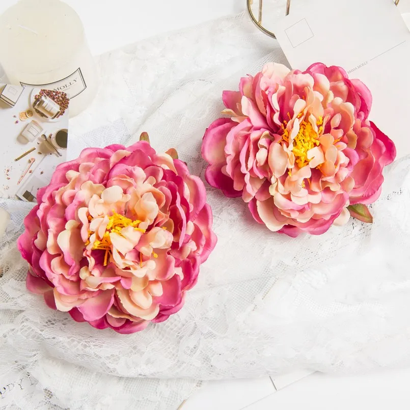 2PC 15CM Silk Peony Head Wedding Decoration Home Bridal Accessories Clearance Christmas Wreath Artificial Flowers for Scrapbook