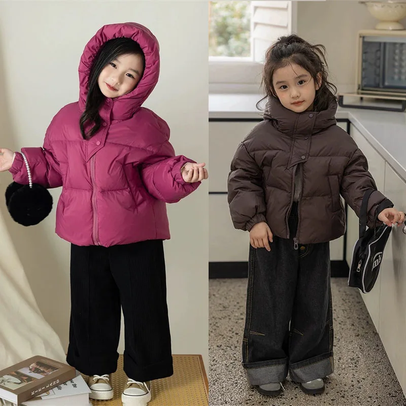 

Зимние утепленные куртки для девочек, детское теплое пуховое пальто, осенняя хлопковая одежда с капюшоном, детские модные однотонные парки, повседневная верхняя одежда для подростков