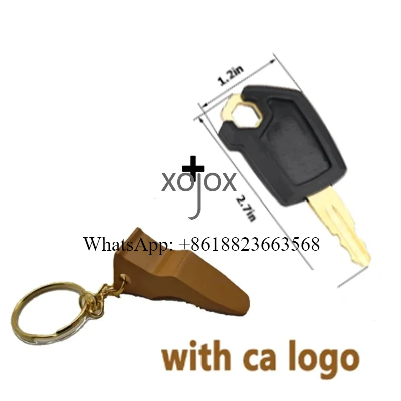 XOJOX 7pcs 5P8500 8H5306 with bucket teeth Key Chain For Excavator Heavy Equipment Keychain F0002 Ignition Key