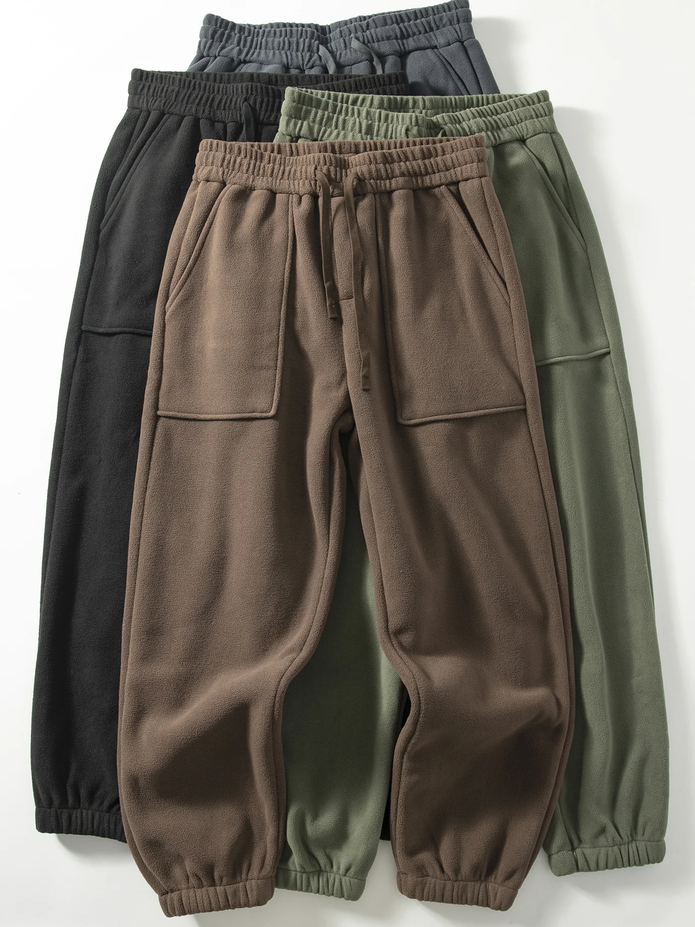 

Двусторонние флисовые вышитые спортивные брюки свободного кроя для дома, длинные, утепленные, в стиле ретро, с манжетами