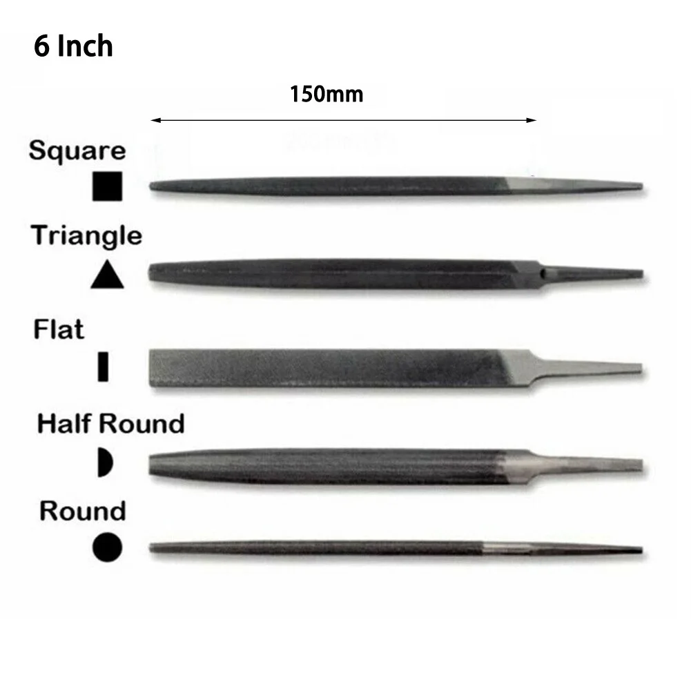 1/3/6PCS 6 Inch 150mm Steel Files Without Handle Round Half-Round Triangular Square Flat For Fitter Metalworking Woodworking