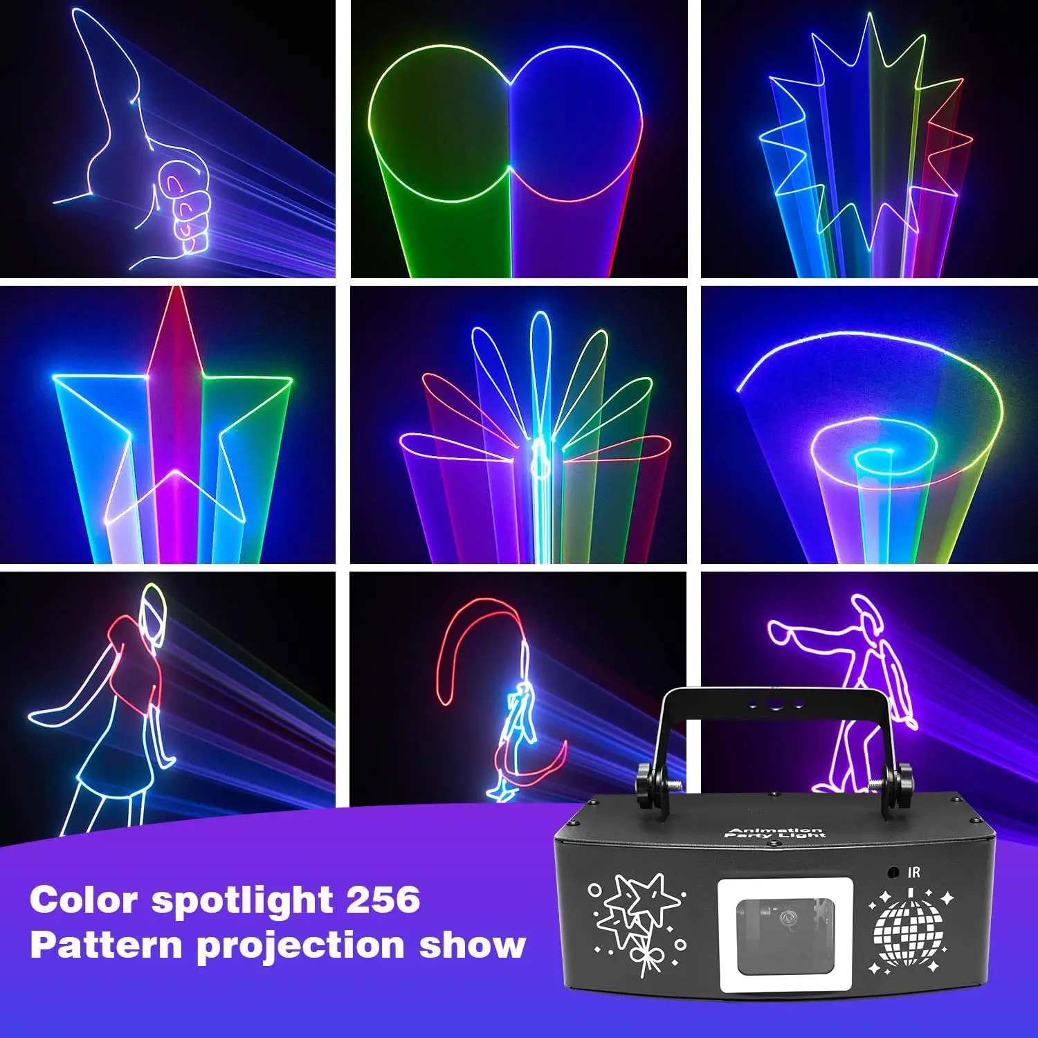 3D Animated RGB Laser DJ Light, Sound Activated DMX512 Party Projector