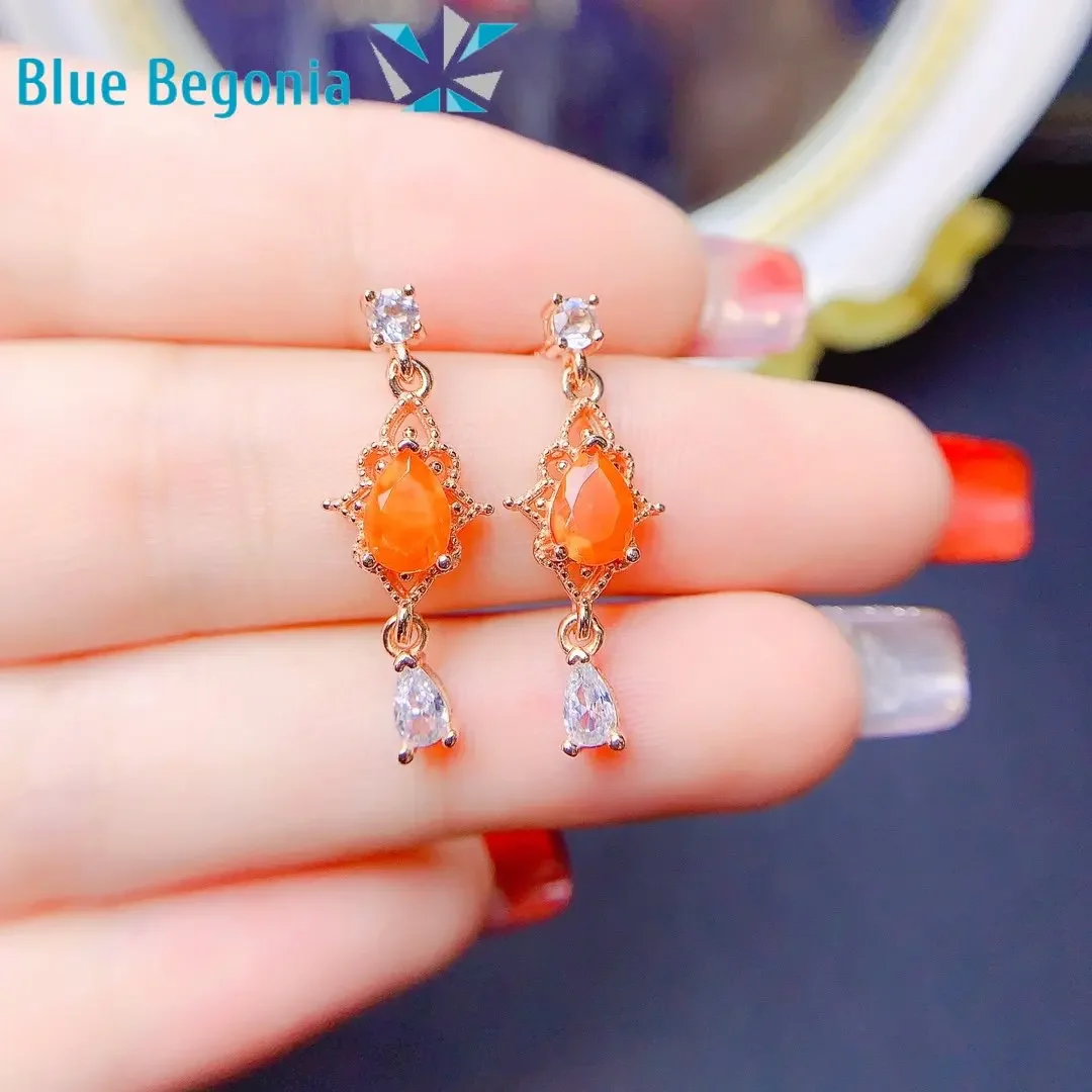 Natural Orange Fire Opal Earrings for Women Anniversary Gift Fine Jewelry 925 Sterling Silver Girl Friend 5*7MM Gemstones