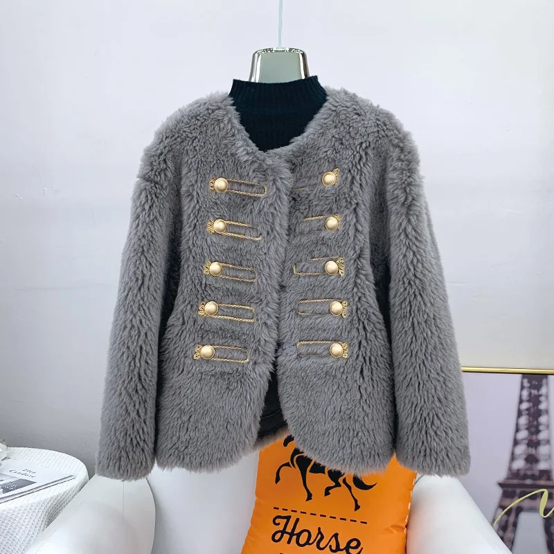 Weibliche Dame echtes Wollfell Vintage kurze Mäntel Frauen Mädchen Schaf Lammfell warme Jacke Wintermantel jt3168